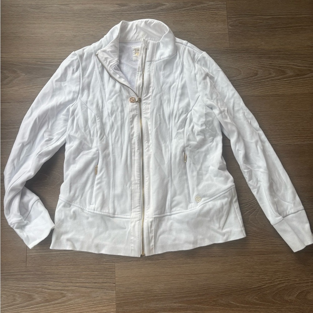 Lilly Pulitzer Luxletic White Cotton/Spandex Zip-up Jacket